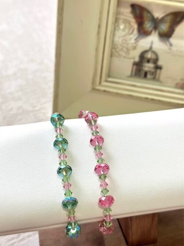 Crystal glass bracelet(Pink and green, 8mm)